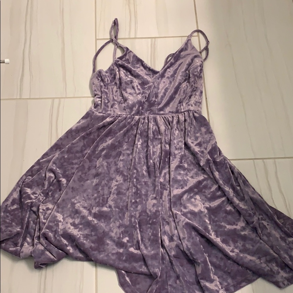 Purple velvet vneck dress